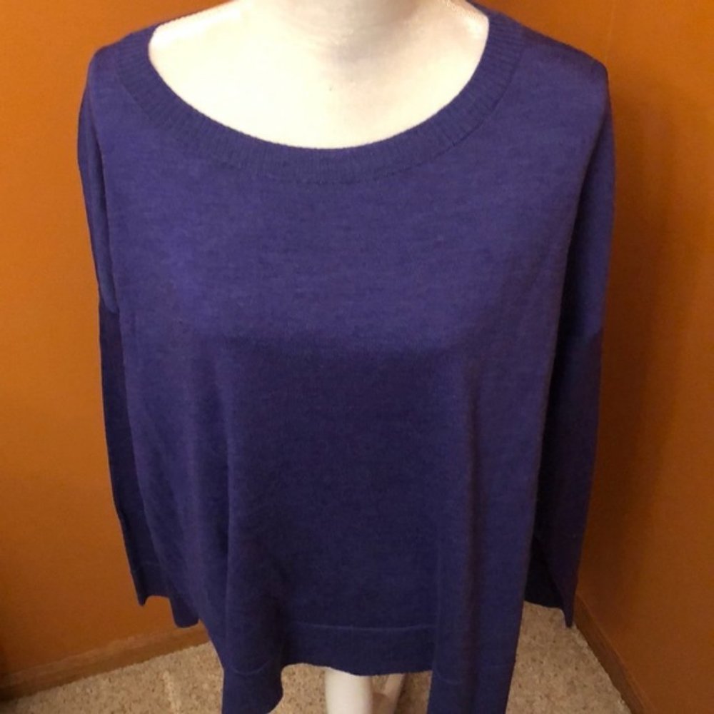 Eileen Fisher purple boxy sweater.  100% merino